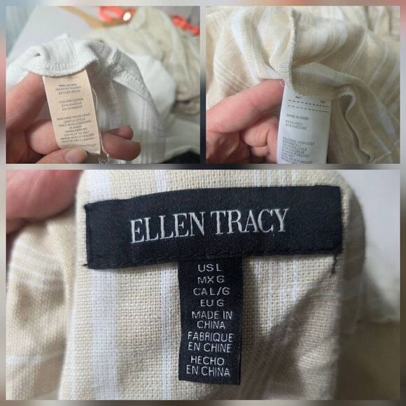 Ellen Tracy Striped Lagenlook Linen Viscose One Button Blazer Sz L - Picture 5 of 8